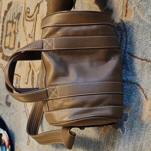 Worth Olive Brown Leather Crossbody Bag with White Stitching